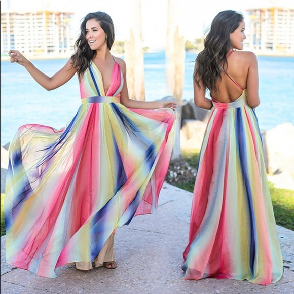 Beautiful Maxi rainbow color dress - Picture 6 of 7